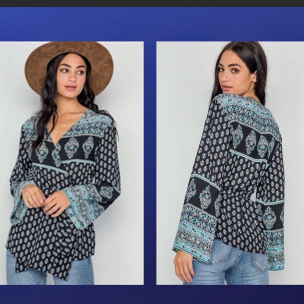 Boho wrap kimono with tie belt Sz M